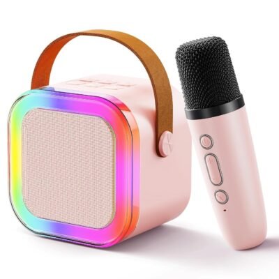 KidWiz Mini Bluetooth Karaoke Machine with Wireless Microphone and RGB LED Lights