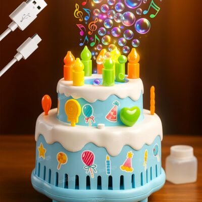 KidWiz Musical Birthday Cake Bubble Maker Toy with LED Lights and Rechargeable USB Cable - Best Price Online