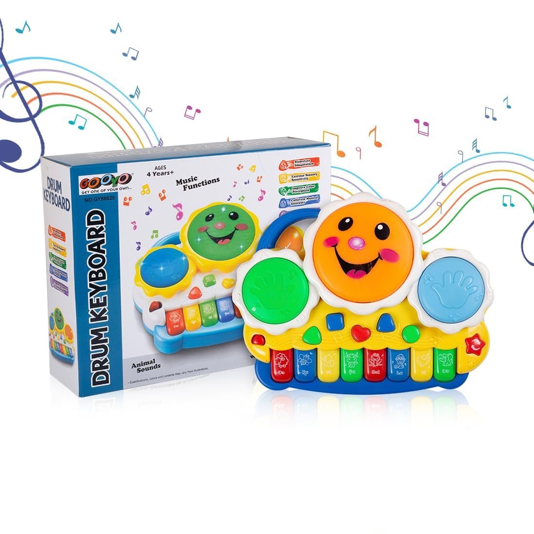 KidWiz Musical Drum Keyboard Toy for Toddlers with Animal Sounds and Lights