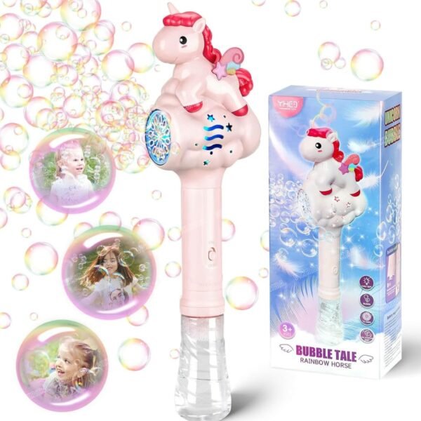 KidWiz Musical Unicorn Bubble Wand with LED Lights and Automatic Bubble Machine for Kids