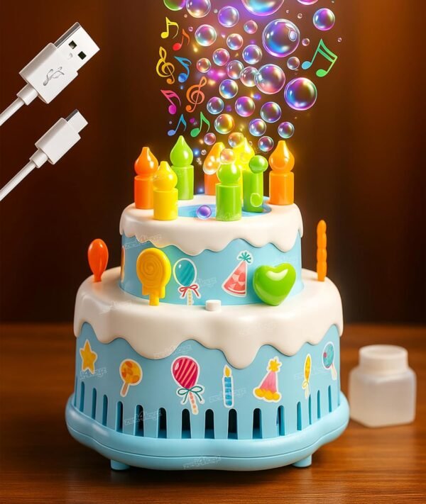 KidWiz Musical Birthday Cake Bubble Maker Toy with LED Lights and Rechargeable USB Cable - Best Price Online