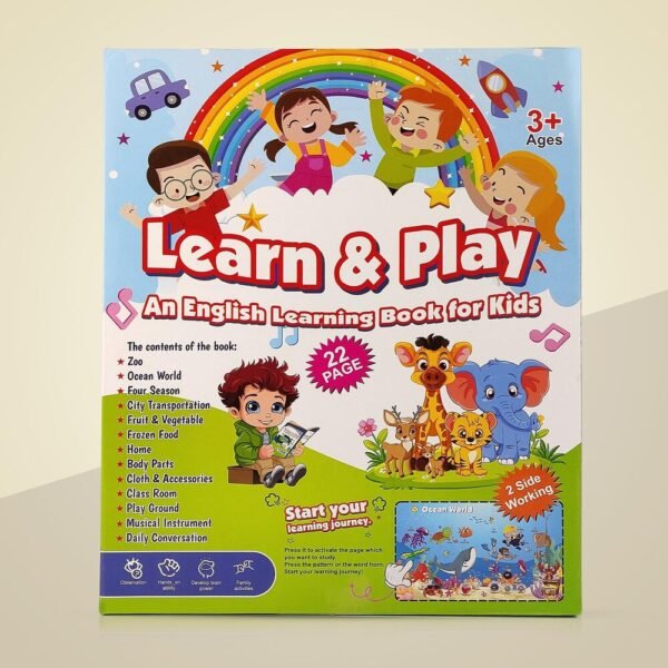 KidWiz Learn and Play English Learning Book for Kids with 22 Pages and 2-Side Working Audio
